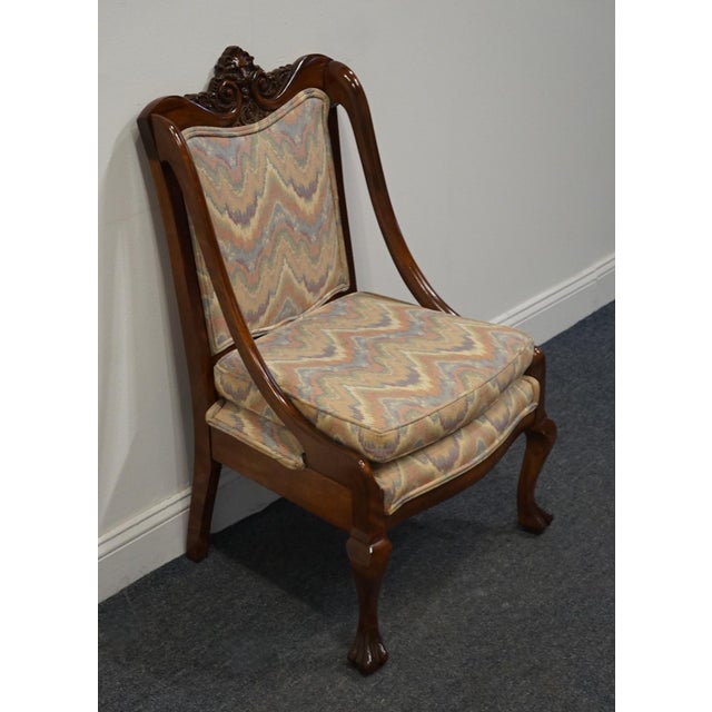 VINTAGE ANTIQUE Solid Mahogany Gothic Revival Jacobean Upholstered Arm Chair 37.25" High 24.5" Wide 23" Deep Seat: 18.5"...