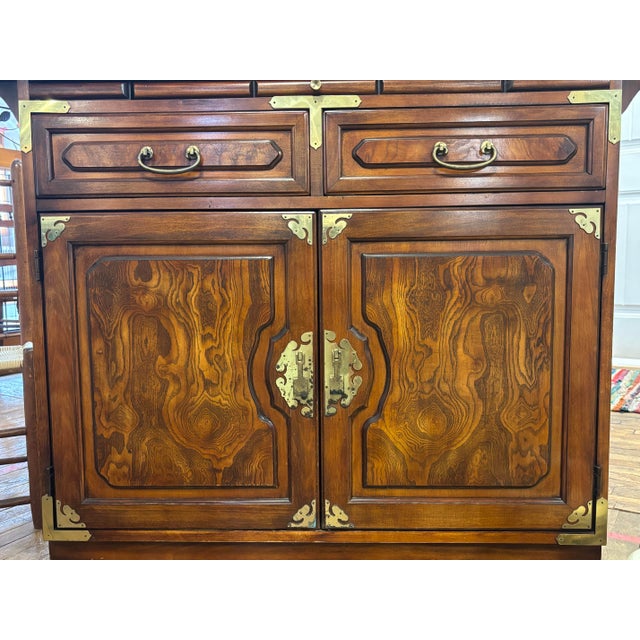 Mid 20th Century Vintage Chinese Campaign Style Walnut Server Cabinet For Sale - Image 5 of 12