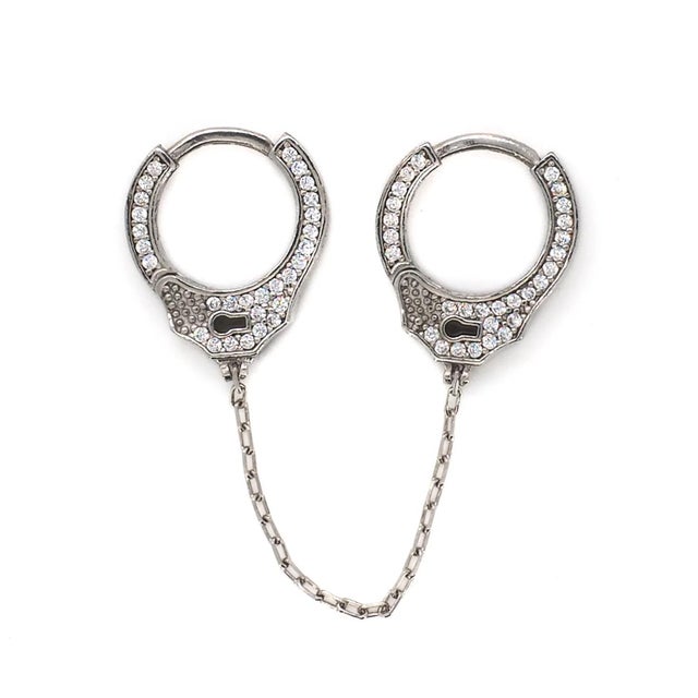Silver Sterling Silver & Diamond Handcuff Design Earrings For Sale - Image 8 of 8