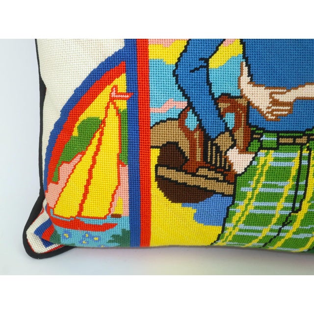 Retro Couple Sporty Scene Needlepoint Pillow, c.1970 For Sale In Atlanta - Image 6 of 10