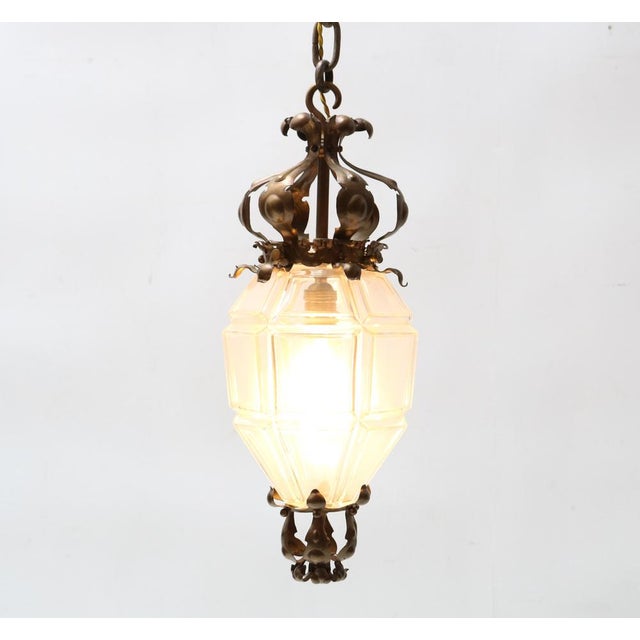 Patinated Brass Arts & Crafts Lantern, 1900s For Sale - Image 10 of 17