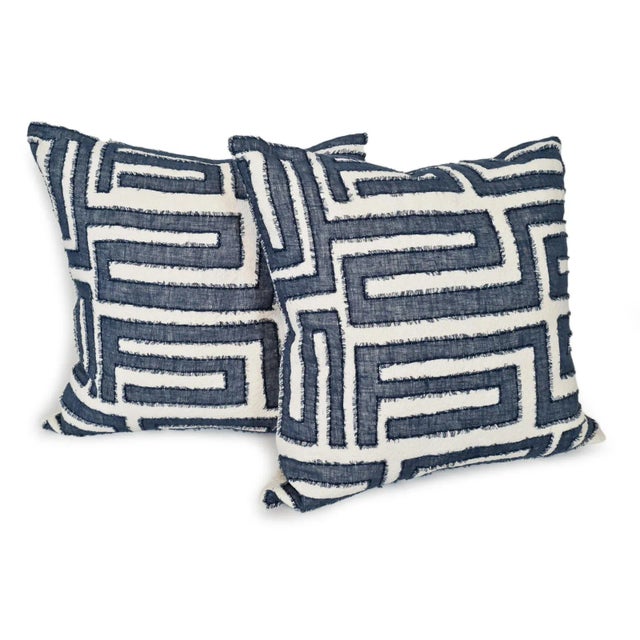 Blue Azul Kuba Linen Pillow For Sale - Image 8 of 9