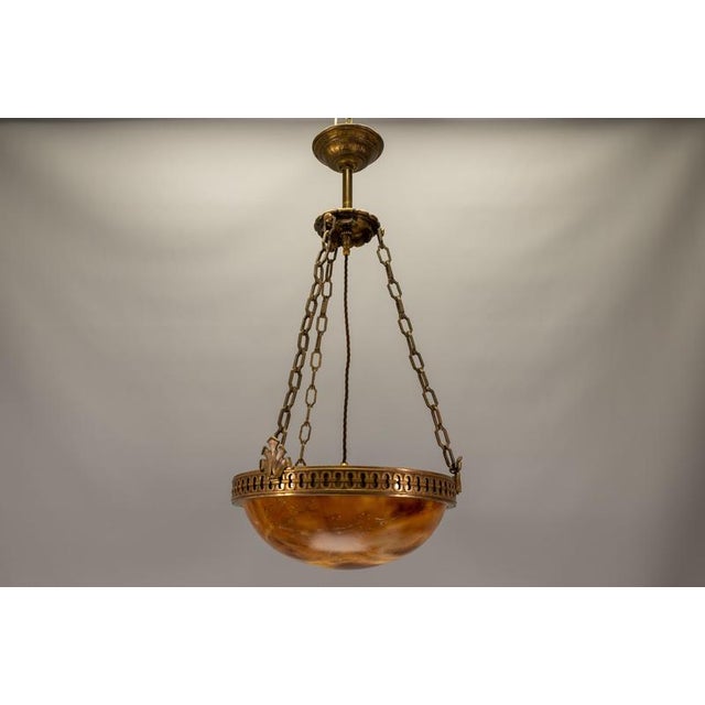French Art Deco Alabaster and Bronze Pendant Light, 1920s For Sale - Image 18 of 18