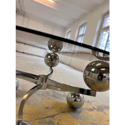 Glass Atomic Coffee Table in Glass and Chrome For Sale - Image 7 of 11