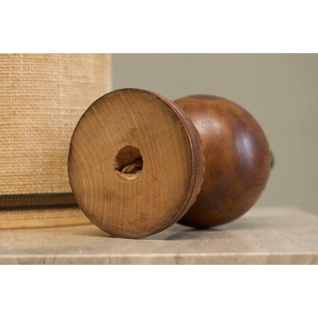 Table Lamp in Carved Wood with Shade in Woven Jute, 1960s For Sale - Image 14 of 15