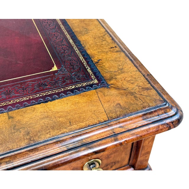 Antique Pedestal Desk in Burr Walnut, 1860 For Sale - Image 10 of 15