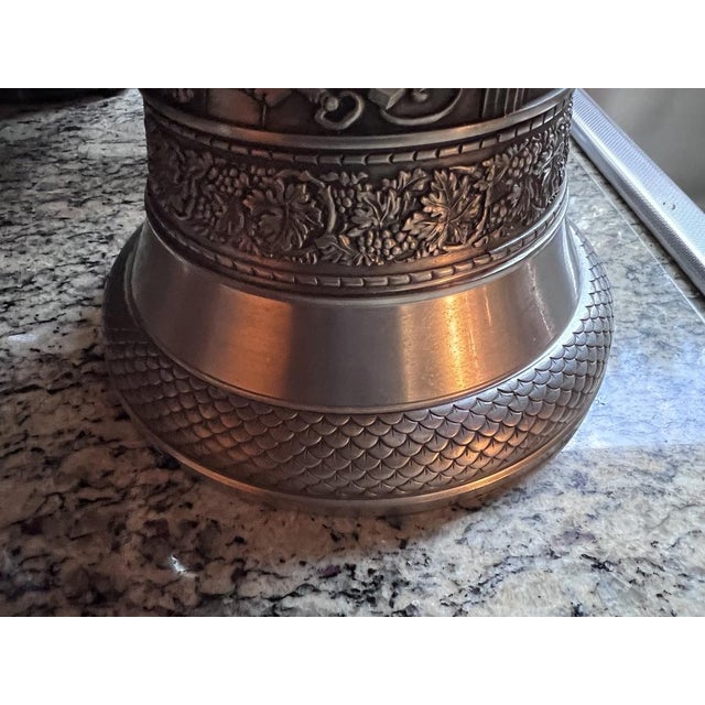 Large Pewter Drinking Set with Medieval Reliefs Pitcher, 1990s, Set of 8 For Sale - Image 9 of 13