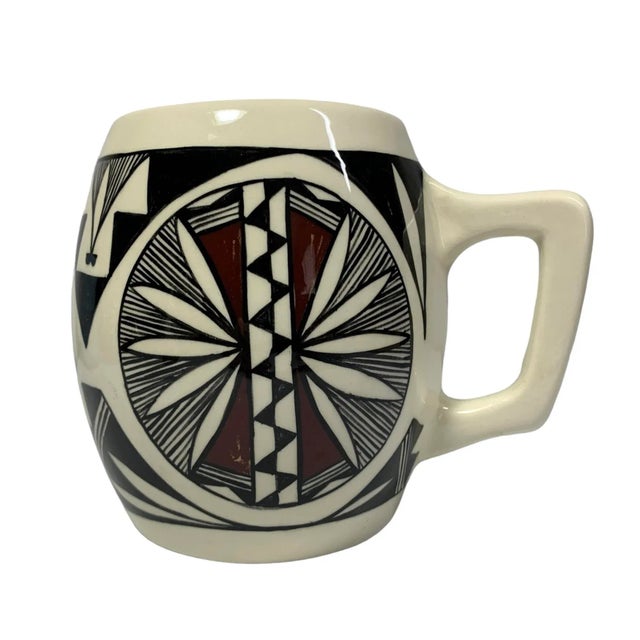 Black Acoma Pueblo Pottery Signed C H Large Glazed Mug For Sale - Image 8 of 8