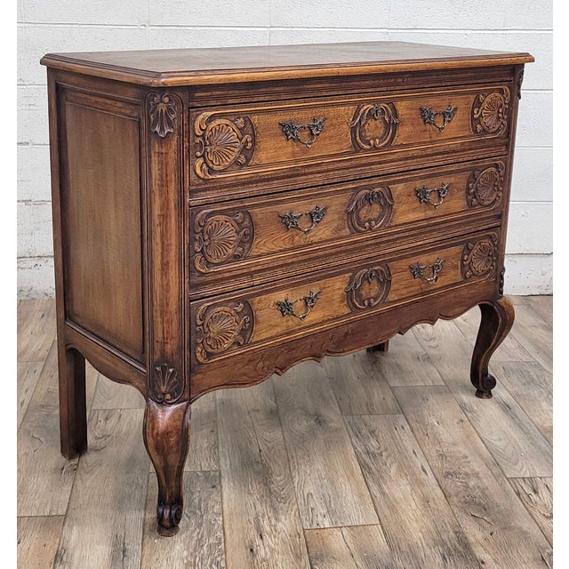 Brown Vintage French Provincial Louis XV Style Carved Commode Dresser Chest of Drawers For Sale - Image 8 of 12