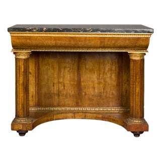 French Napoléon III Period 1860s Walnut Console Table with Original Marble Top For Sale