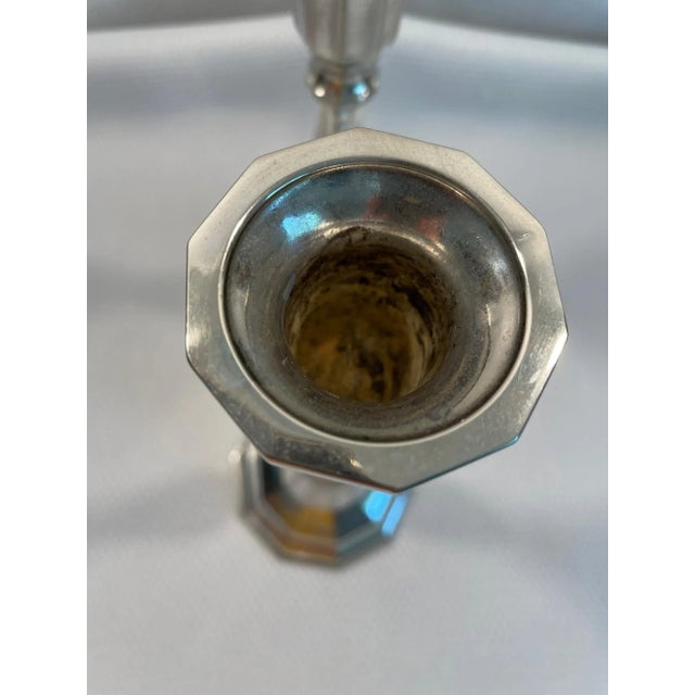 Silver Mid 20th Century Vintage Sheffield Italian Silverplated Candle Holders / Candlesticks - a Pair For Sale - Image 8 of 13