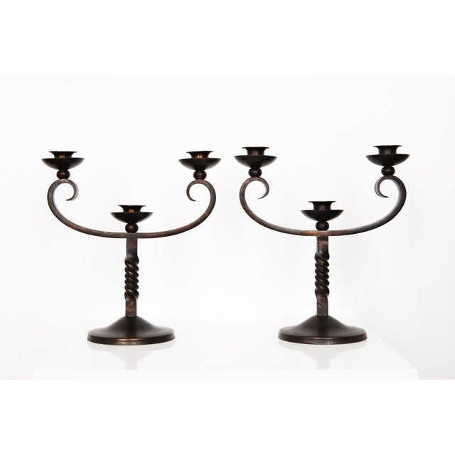 French Brown Wrought Iron Candelabras by Charles Piguet, 20th Century, Set of 2 For Sale - Image 16 of 16