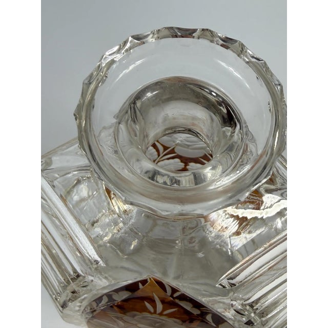 Art Deco Amber Overlay Cut Crystal Decanter & Cordial Glasses, 1930s, Set of 5 For Sale - Image 10 of 17