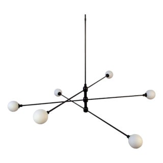 Three Tier Chandelier, Black, 75.5in H, 3 Inch Glass Globes, by Research.Lighting, Modern, Minimal Hanging Light For Sale
