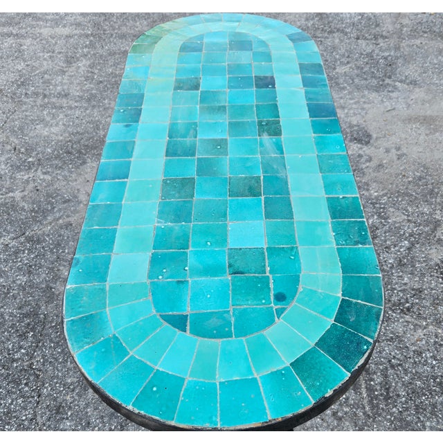 Moroccan Moroccan Oval Shape Emerald Moroccan Mosaic Console Table For Sale - Image 3 of 7