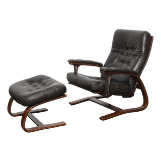 Set of Panter Leather Chair with Ottoman by Arnt Lande for Westnofa, Norway, 1970s For Sale