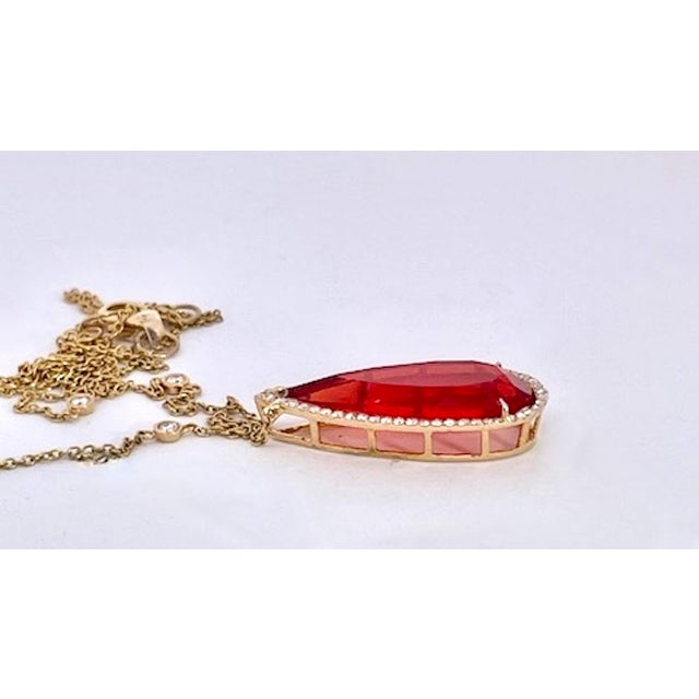 Orange Fire Opal With Diamond Surround 18k For Sale - Image 8 of 11