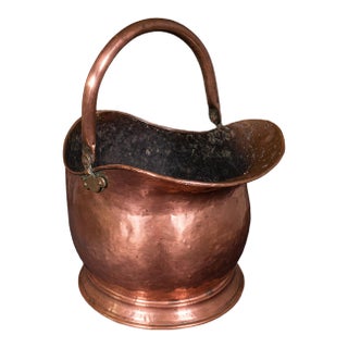 Antique Helmet Coal Scuttle, English, Copper, Fireplace Fuel Keeper, Victorian For Sale