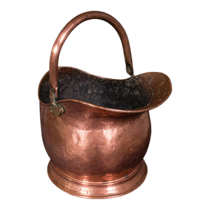 Antique Helmet Coal Scuttle, English, Copper, Fireplace Fuel Keeper, Victorian