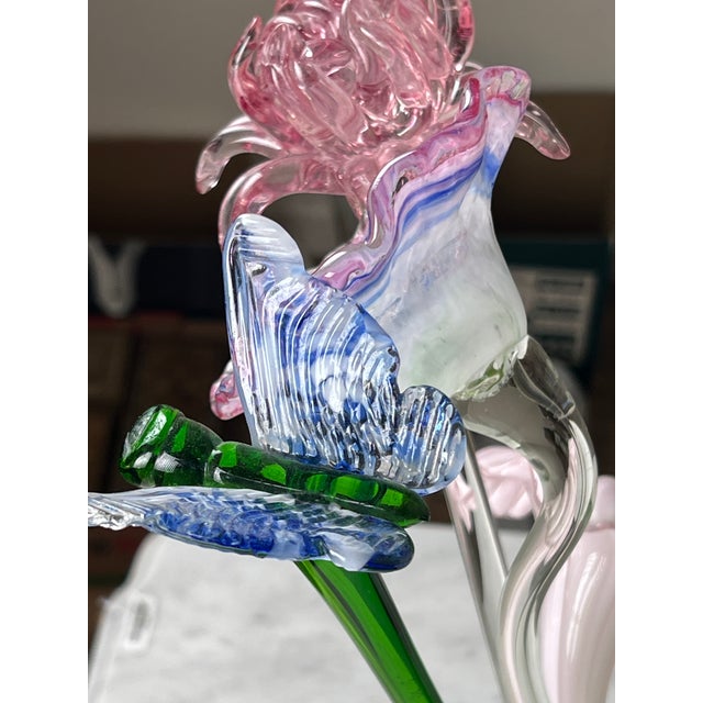 Vintage Bouquet Murano Art Glass Long Stem Flowers and Butterflies For Sale - Image 4 of 9