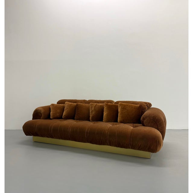 Mid 20th Century Vintage MCM Brass Plinth Sofa For Sale - Image 5 of 8