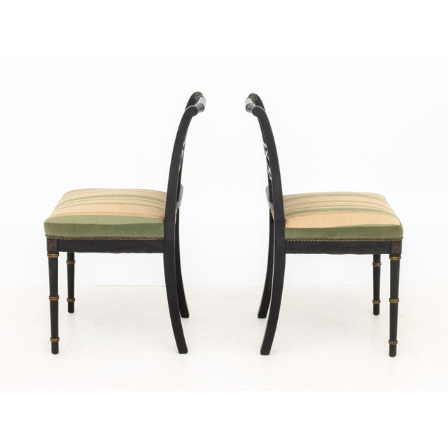 Regency Style Gilt and Ebonized Side Chairs, Pair For Sale - Image 4 of 10