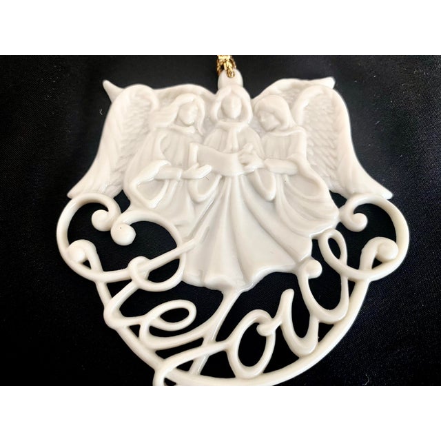 Ceramic Vintage Lenox Ivory Porcelain "Rejoice" Singing Angels Christmas Ornament Excellent Condition For Sale - Image 7 of 10