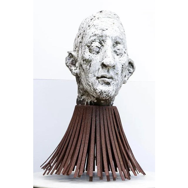 Contemporary Óscar Aldonza Torres, Black Refractory Sculpture with White Smoked Glaze, Testa 16, 2019, Clay, Iron & Smoked Glass For Sale - Image 3 of 17