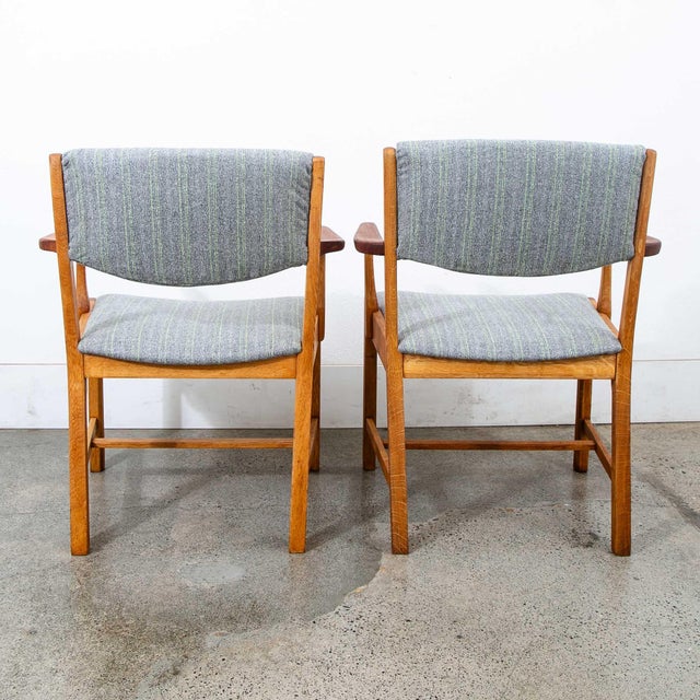 1960s Mid Century Danish Modern Armchairs Dining Chairs Teak Gray Wool Oak Captain MCM For Sale - Image 4 of 13