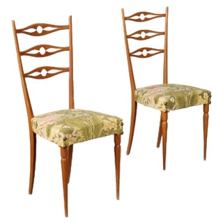 Set of Vintage Chairs in Beech with Fabric Seats, Italy, 1960s For Sale