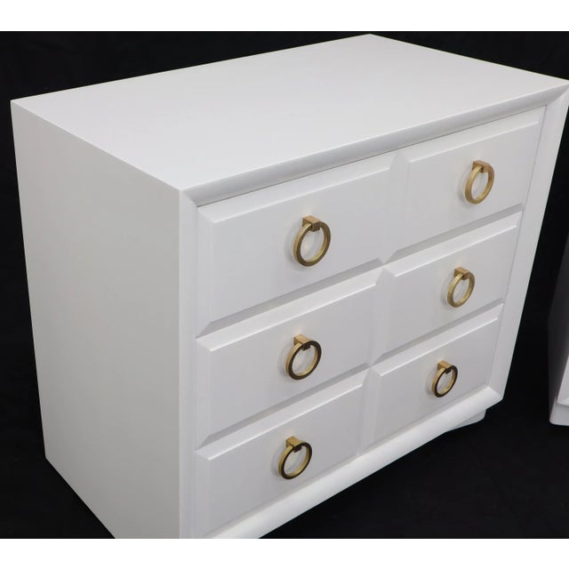 Mid 20th Century Pair of White Lacquer Gibbings for Widdicomb Bachelor Chests with Brass Pull For Sale - Image 11 of 13