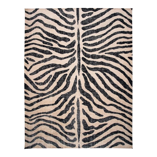 Schumacher Zebre 9' x 12' Hand-Knotted Rug in Ivory/ Black For Sale