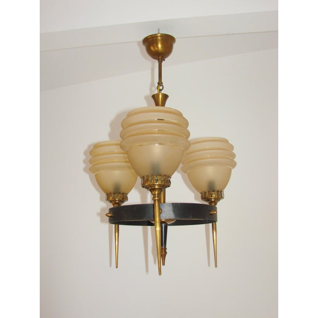 Mid-Century Modern Glass Chandelier, 1960s, in Very Good conditions. Designed 1960 to 1969 Up to 250V (Europe/UK...