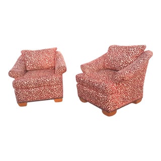 Kravet Cranberry Animal Print Chenille Club Chairs- Pair For Sale