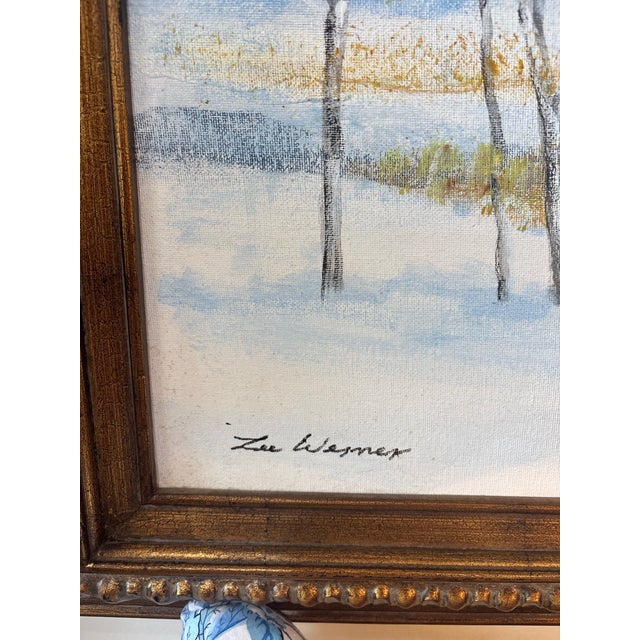Large Vintage Winter Landscape Oil Painting on Canvas in Ornate Gilt Frame Signed For Sale In Greensboro - Image 6 of 7