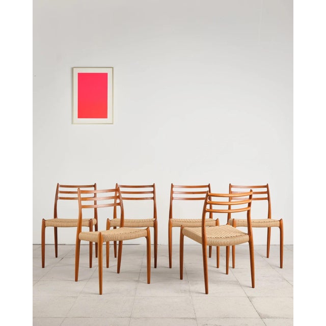 Dimensions: approx. 48 × 52 × 80 × 44 cm (width × depth × height × seat height) set of six very rare dining chairs,...