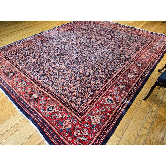 Vintage Persian Mahal Sultanabad Rug, Hand-Knotted Wool, Geometric Pattern, Navy & Red, 10x13 For Sale - Image 9 of 10