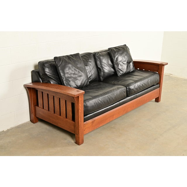 L. & J.G. Stickley, Inc. L. & J. G. Stickley Mission Oak Arts & Crafts Bow Arm Sofa For Sale - Image 4 of 13
