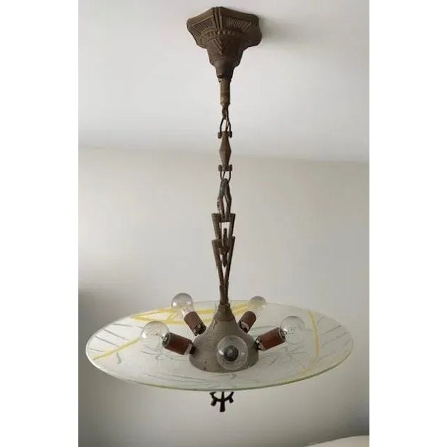 Art Deco Glass Pendant Chandelier Handcrafted Original Vintage For Sale In San Francisco - Image 6 of 7