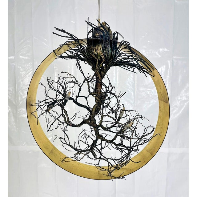 Metal Handmade “Roots” Table Lamp by F+m Fos, Oxidized Gold Ring, Greece For Sale - Image 7 of 18