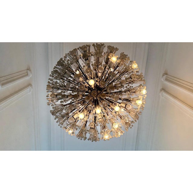 Large Oval Glass and Brass Flower Chandelier attributed to Emil Stejnar for Rupert Nikoll, Austria, 1950s For Sale - Image 9 of 18