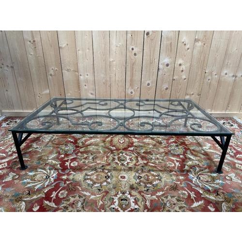 Black Wrought-Iron Coffee Table with Glass Top For Sale - Image 8 of 8