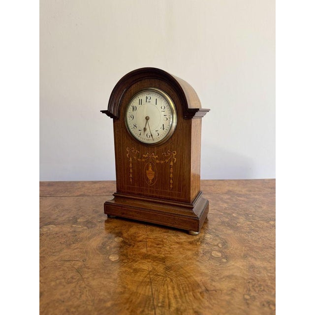 Antique Edwardian Mahogany Inlaid Mantle Clock, 1900s For Sale - Image 3 of 7