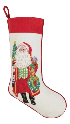 Spirits Bright Embroidered Needlepoint Stocking