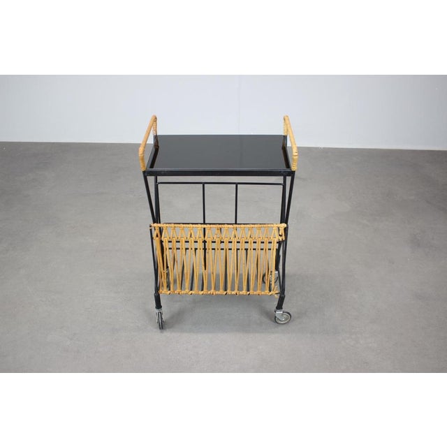 Mid-Century Rolling Magazine Rack Cart, Former Czechoslovakia, 1970s For Sale - Image 3 of 11