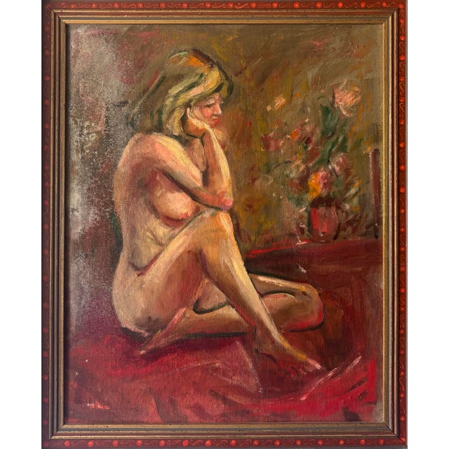 Mid-Century Modern 1950s Mid-Century Modern Expressionist Female Nude Oil Painting For Sale - Image 3 of 7