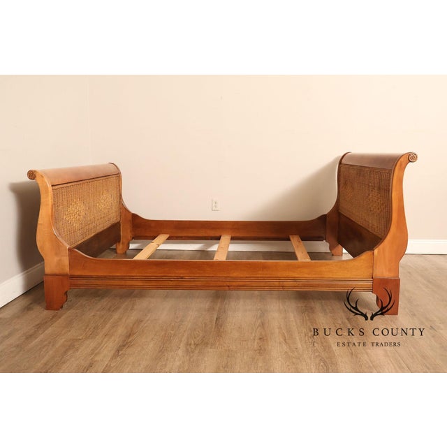 Lexington Cherry And Wicker Queen Sleigh Bed For Sale - Image 9 of 18