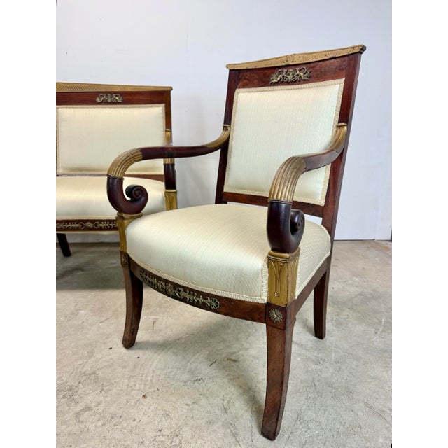 Auburn Antique French Empire Parlor Suite Set Settee & King / Queen Armchairs Restored For Sale - Image 8 of 12