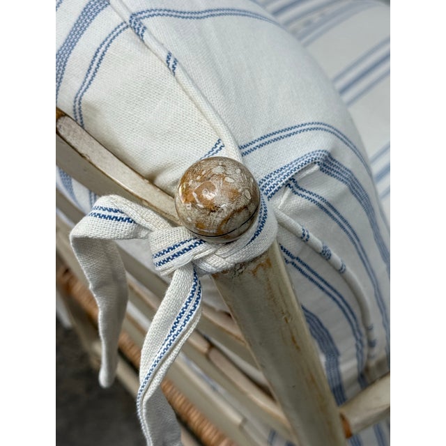 Cream Vintage Persnickety Ladderback Rustic Farmhouse Bench For Sale - Image 8 of 12