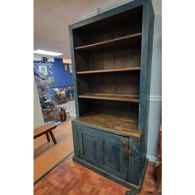 North Carolina Quaker Farmhouse Stepback Blue Painted Cupboard Chairish